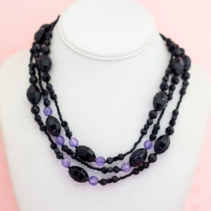 Vintage Black & Purple Beads Gothic Beaded Necklace 18 inch - X9