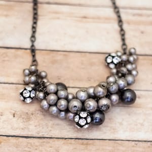 Collier ras du cou en perles de sphère vintage de 16 pouces, ton argent, X23