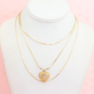 Vintage Intricate Gold Tone Heart Multi Strand Necklace 15 1/2 inch - X16