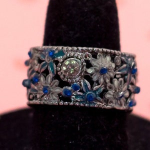 Vintage Art Nouveau Floral Garden Stylish Silver Tone Ring Size 7 - X6