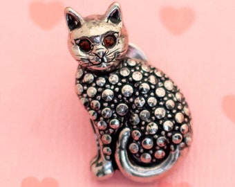 Vintage Intricate Cat Silver Tone Brooch by Avon - X15
