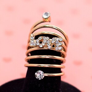 Vintage Spring Style Love Rhinestones Gold Tone Ring Size 6 - X6