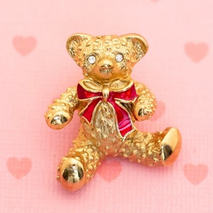Vintage Teddy Bear Red Bow Pin by Avon - X8