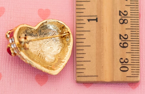Vintage Heart Gift Rhinestones Gold Tone Brooch -… - image 2