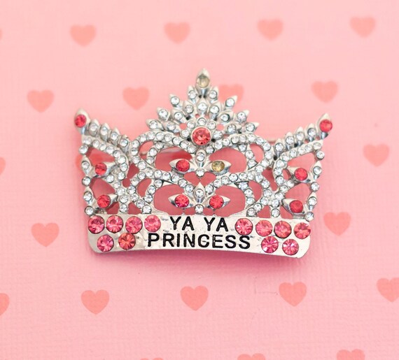 Vintage Silver Tone Princess Crown Red Rhinestone… - image 1