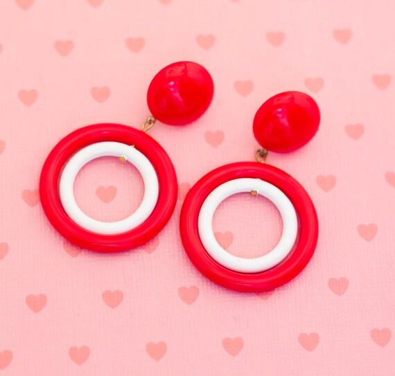 Vintage Vibrant Red Circle Dangle Earrings - X12 - image 1