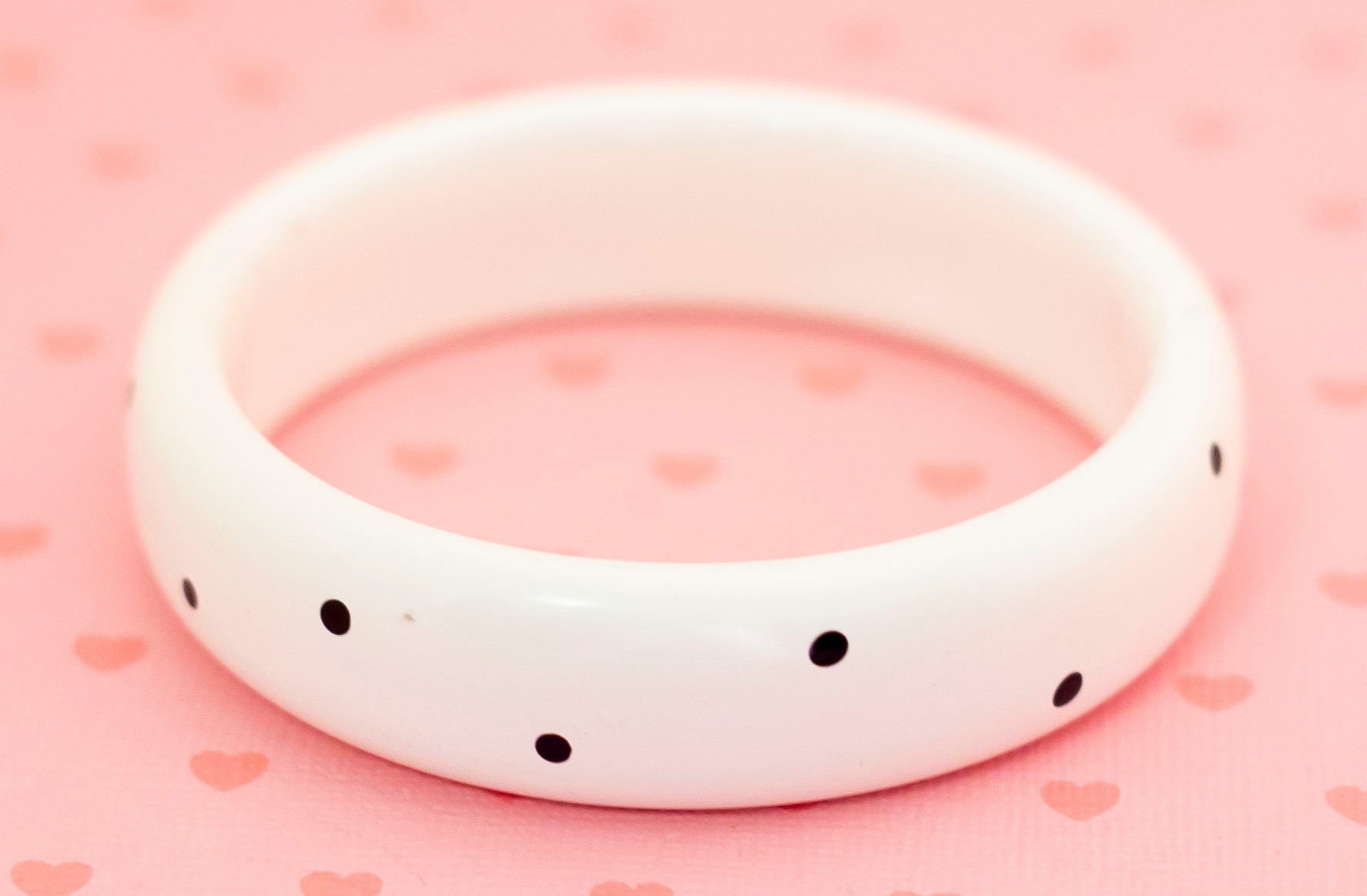 Vintage Black Polka Dots White Bangle Bracelet 7 3/4 Inch