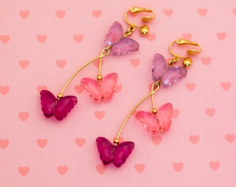 Vintage Vibrant Pink Butterflies Clip On Earrings by Avon - X9