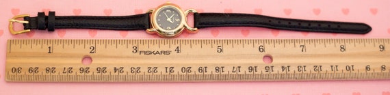 Vintage Gold Tone Modern Look Black Strap Watch 8… - image 3