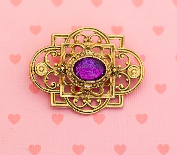 Vintage Geometric Victorian Purple Gem Brooch - X8 - image 1