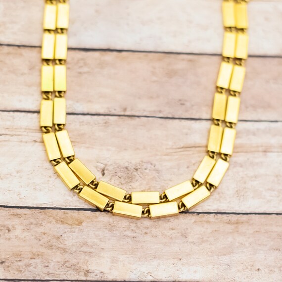 52 inch, Vintage Rectangular Chain Links Gold Ton… - image 1