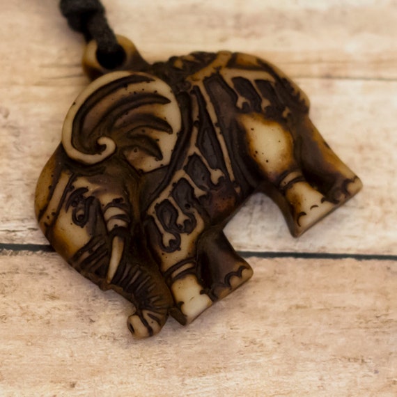 28 inch, Vintage Brown Elephant Intricate Necklace