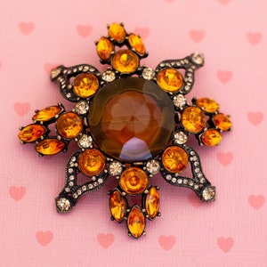 Vintage Art Deco Ember Floral Strass Brosche - X16