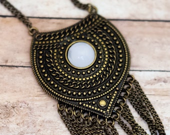 32 inch, Vintage Long Statement Indian Brass Tassel Necklace - X24