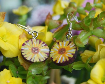 Handmade Sunflower Wood Earrings: Painted Floral Jewelry