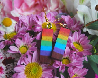 Handmade Rainbow Pride Wood Earrings