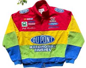 Vintage Dupont Jeff Gordon Racing Striped Color Pattern Chase Authentics Nascar Jacket
