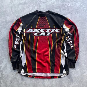 Vintage 90s Arctic Cat All Over Print Black Red Motocross Jersey