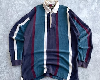 Vintage 90s Eddie Bauer Striped Rugby Polo Collard Longsleeve