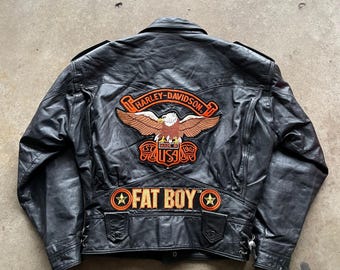 80s Harley Davidson Leather Motorcycle Jacket - Large, Size 44