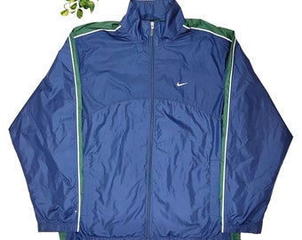 Vintage Y2K Nike Swoosh Blue and Green Striped Windbreaker