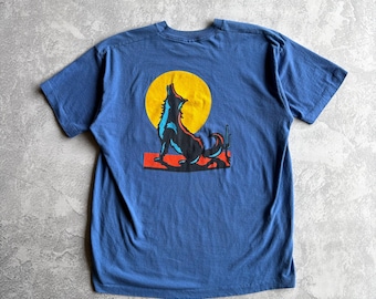Vintage 90s Marlboro Cigarette Coyote Wild West Collection Blue Tee Shirt Single Stitch