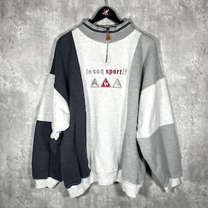 Vintage 90s Le Coq Sportif France Sportswear Zip Up Grey Sweater
