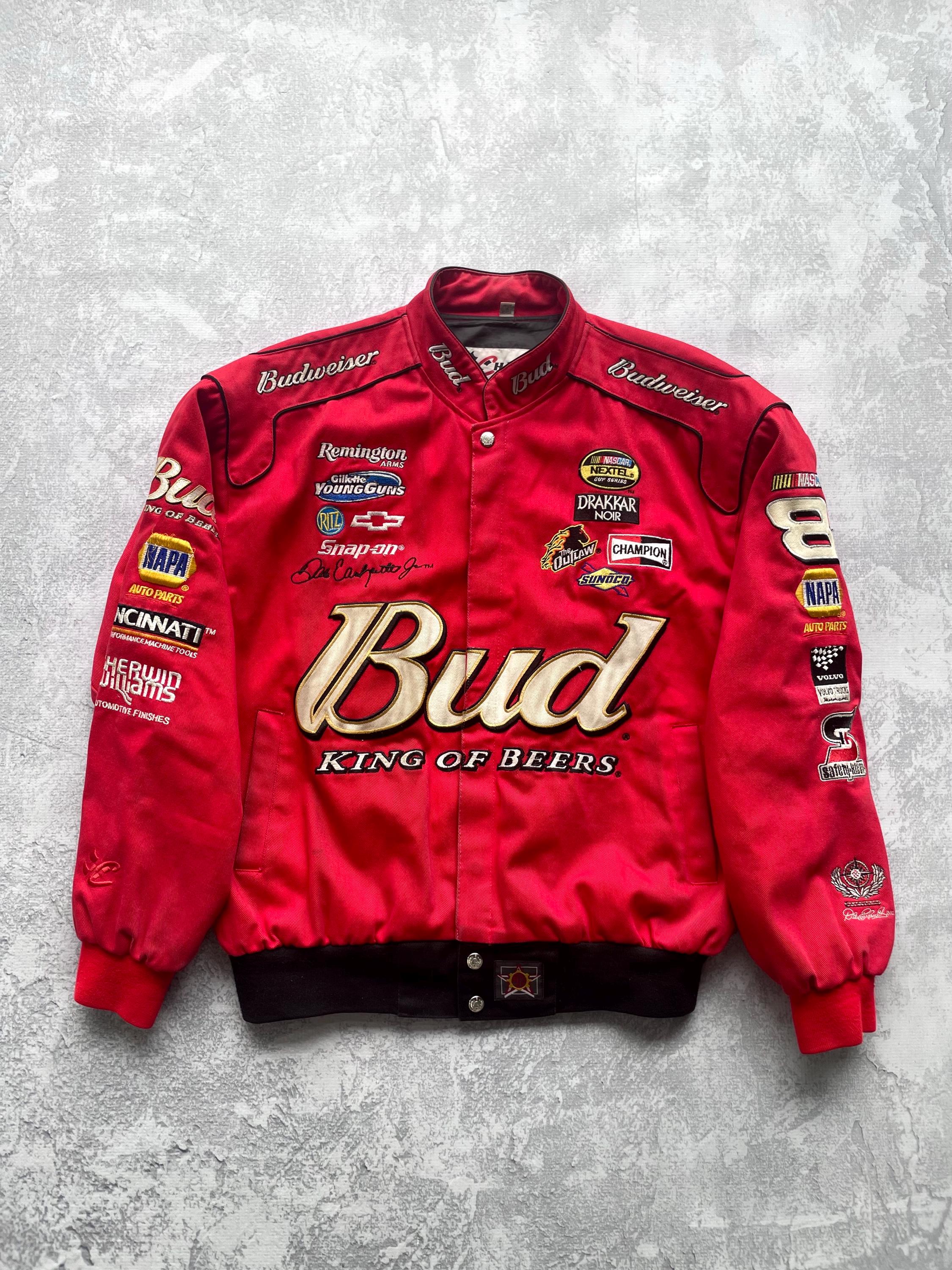 Vintage 90s Dale Earnhardt Jr NASCAR Budweiser Red Racing Jacket