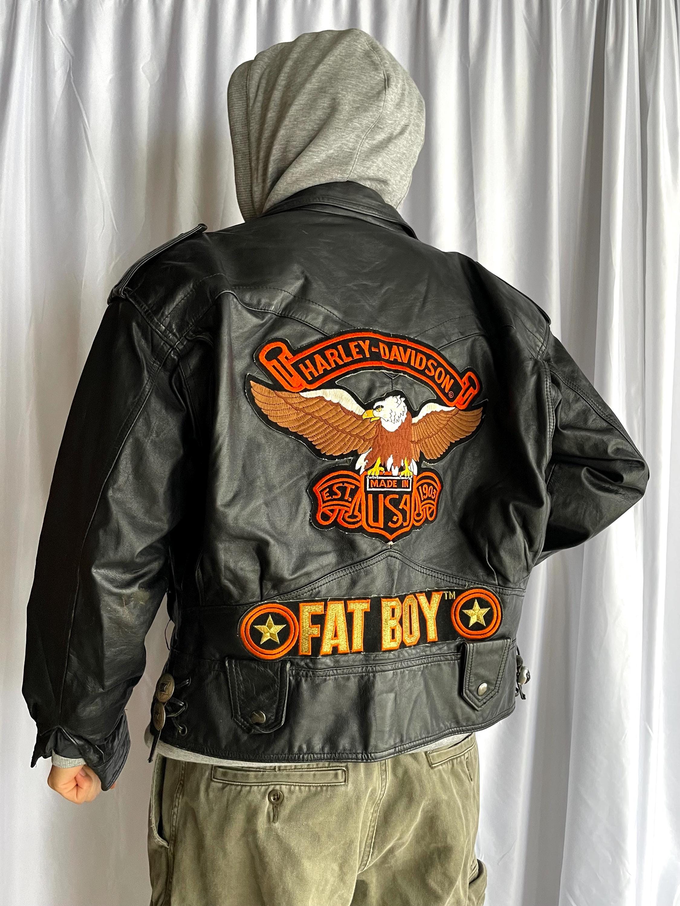 Vintage 1990s Harley Davidson Bermans Logo Eagle Black Leather 