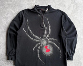 ヴィンテージ Y2K スパイダーロゴ AOP ブラック クォータージップ ロングスリーブ