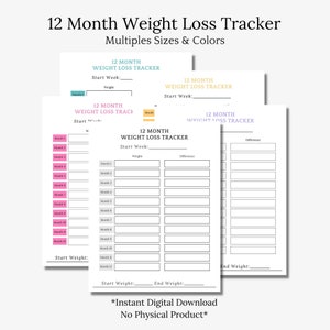 12 Monate Weight Loss Tracker Printable - Weight Loss Journal - Weight Loss Tracker - Fitness Planer - Fitness Tracker - Habit Tracker