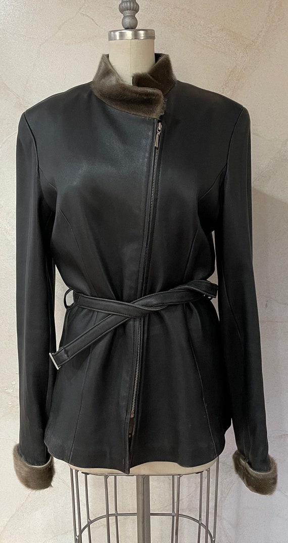 Vintage Natural Fur-Trimmed Black Genuine Leather 