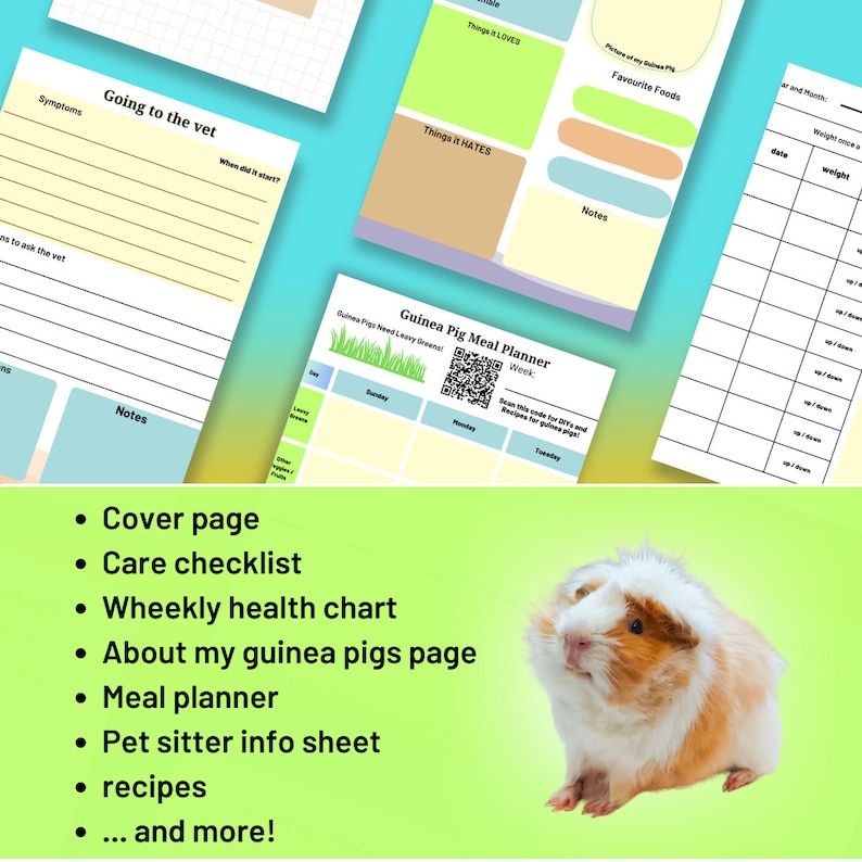 Fresh Look at Guinea Pig Care Planner Printable Digital