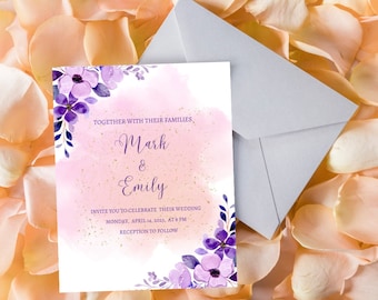 Purple Floral Wedding Invitation Template (Digital Download)