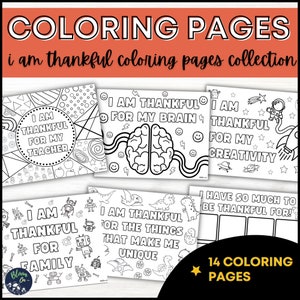 Digital Download, I Am Thankful For Coloring Pages, Gratitude, Affirmation Coloring Pages, Printable Coloring Pages