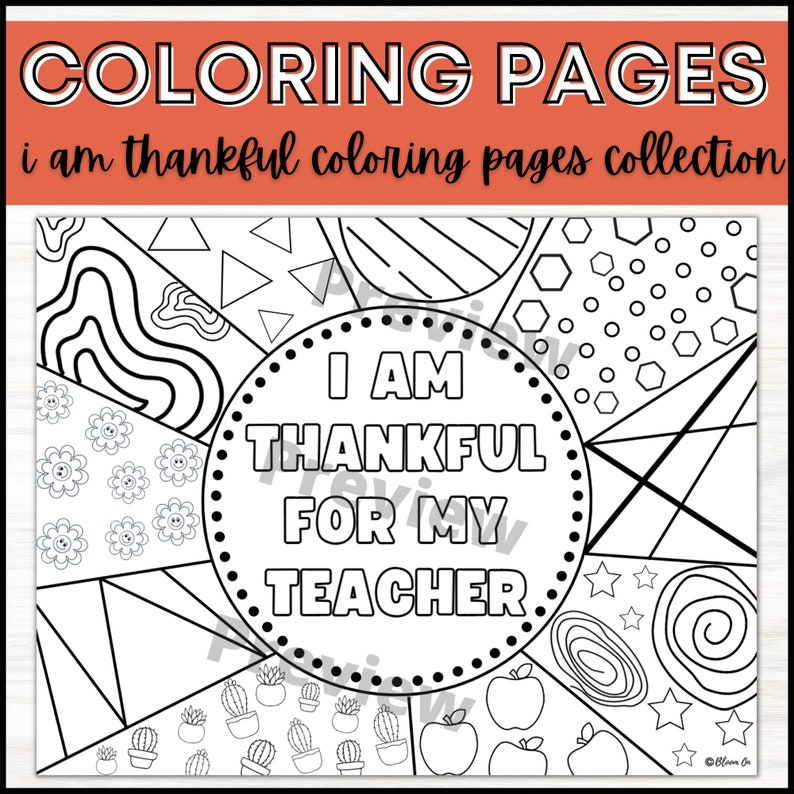 Digital Download, I Am Thankful for Coloring Pages, Gratitude