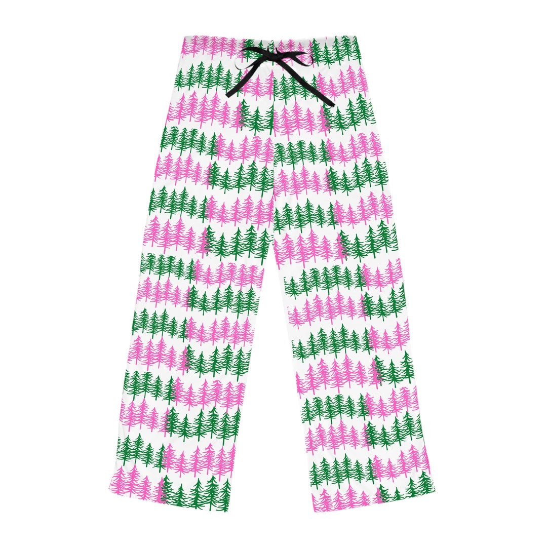 PINK and GREEN Christmas Tree Pajamas, Holiday Women's Pajama Pants