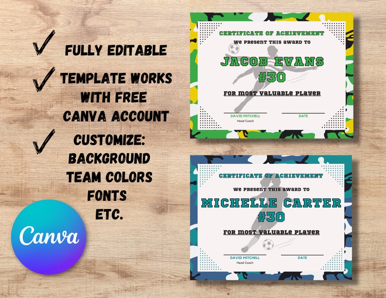 Editable Soccer Certificate Template Mens and Womens Canva Template Etsy Editable Soccer Certificate Template Mens and Womens Canva Template Etsy