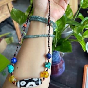 Tibetan necklace 4-Eyed Conch Shell Dzi Necklace with Turquoise, Lapis Lazuli ,Venetian Glass Beads  Wisdom, Protection,Spiritual Blessings