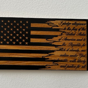 Tattered American Flag with Pledge of Allegiance