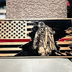 Tattered American Flag with Thin red Line
