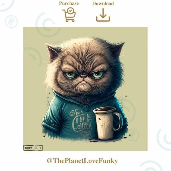 Wake up on the wrong side of the bed? grumpy cat, need cup of coffee, morning mood, png files sublimation, sublime design, Commercial Use
