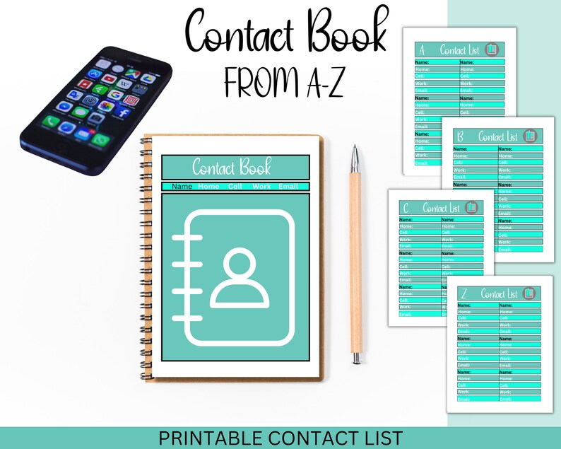Printable Contact List, Address Book Printable, Contacts Templates