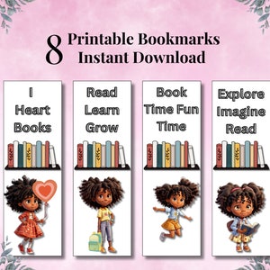 Black Girl Cartoon Printable Bookmark Set, Ready to Print Positive Vibe Bookmarks for Bookworms and Book Lovers, Great Gift for Readers