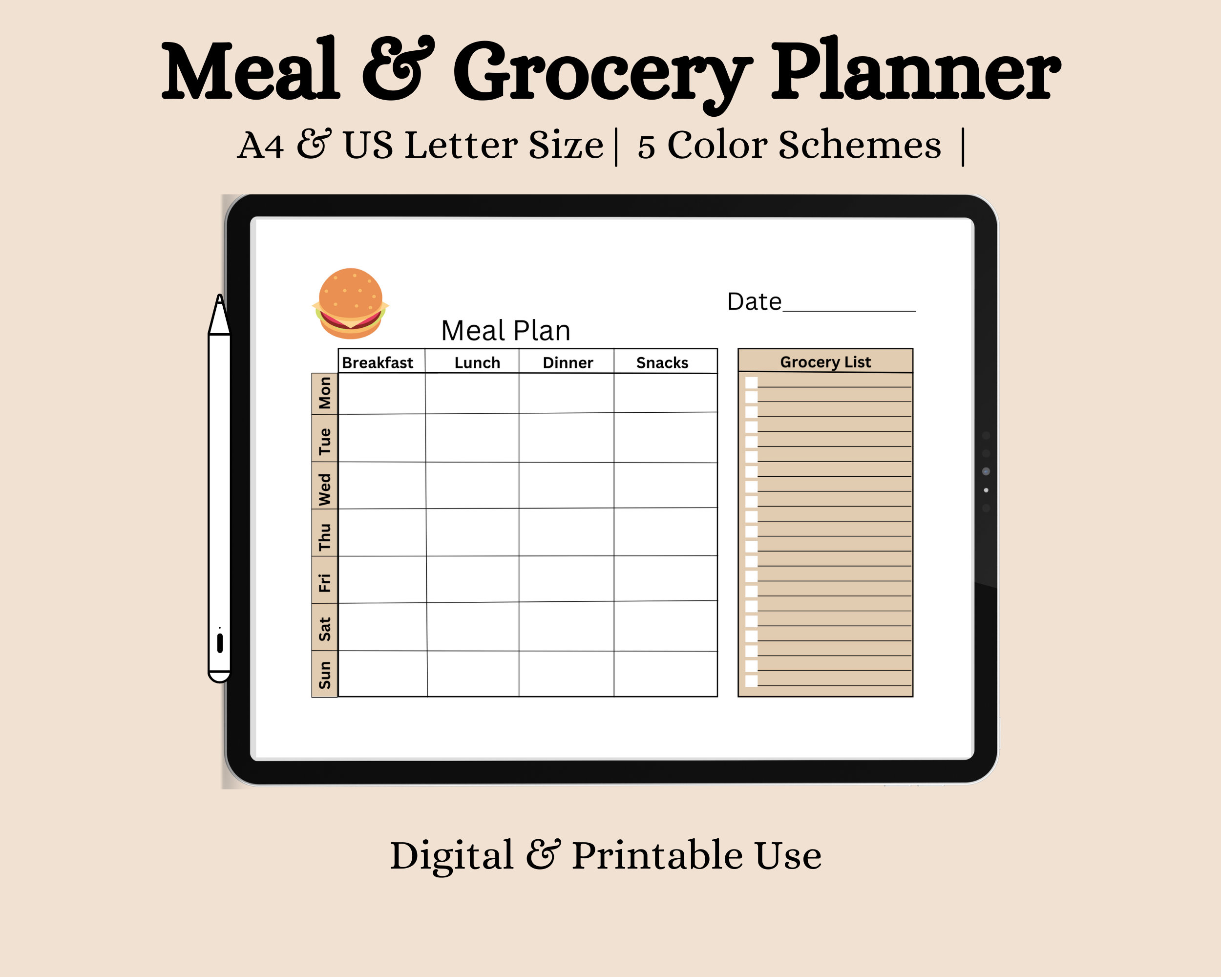 Meal Planner and Grocery List, Weekly Menu Planner, Meal Prep ...