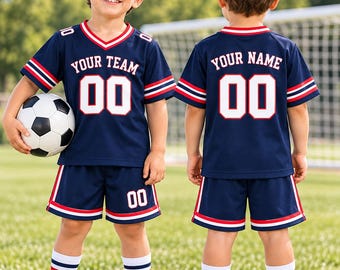 Personalized Kids Soccer Jersey, Custom Youth Football Uniform Set, Boys Soccer Kit, Team Name & Number Jersey, Kids Football Shirt