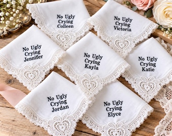 No ugly crying bitch,Wedding Handkerchief,Embroidered Wedding Handkerchief,Wedding Gift,wedding handkerchief for bride,Wedding Day Gift