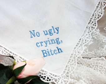 Embroidered Wedding Handkerchief: Lace Edge, 'Happy Tears' Gift