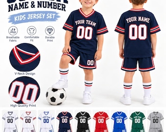 Custom Kids Soccer Jersey and Shorts Set, Personalized Youth Football Uniform with Name and Number, Boys Team Gift