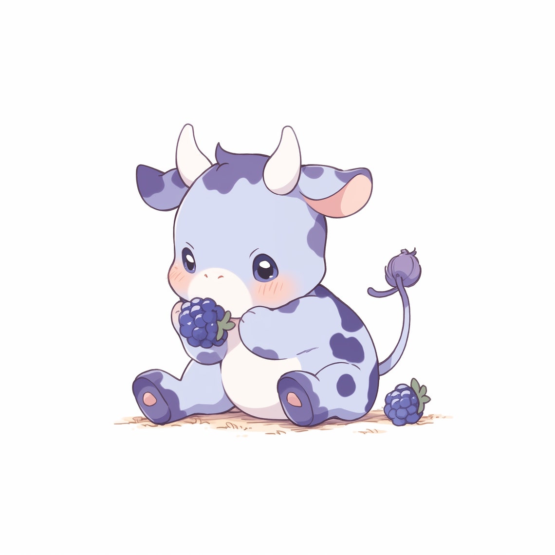 Cute Blue Cow Eating a Blueberry Digital Print PNG Instant Download Etsy
